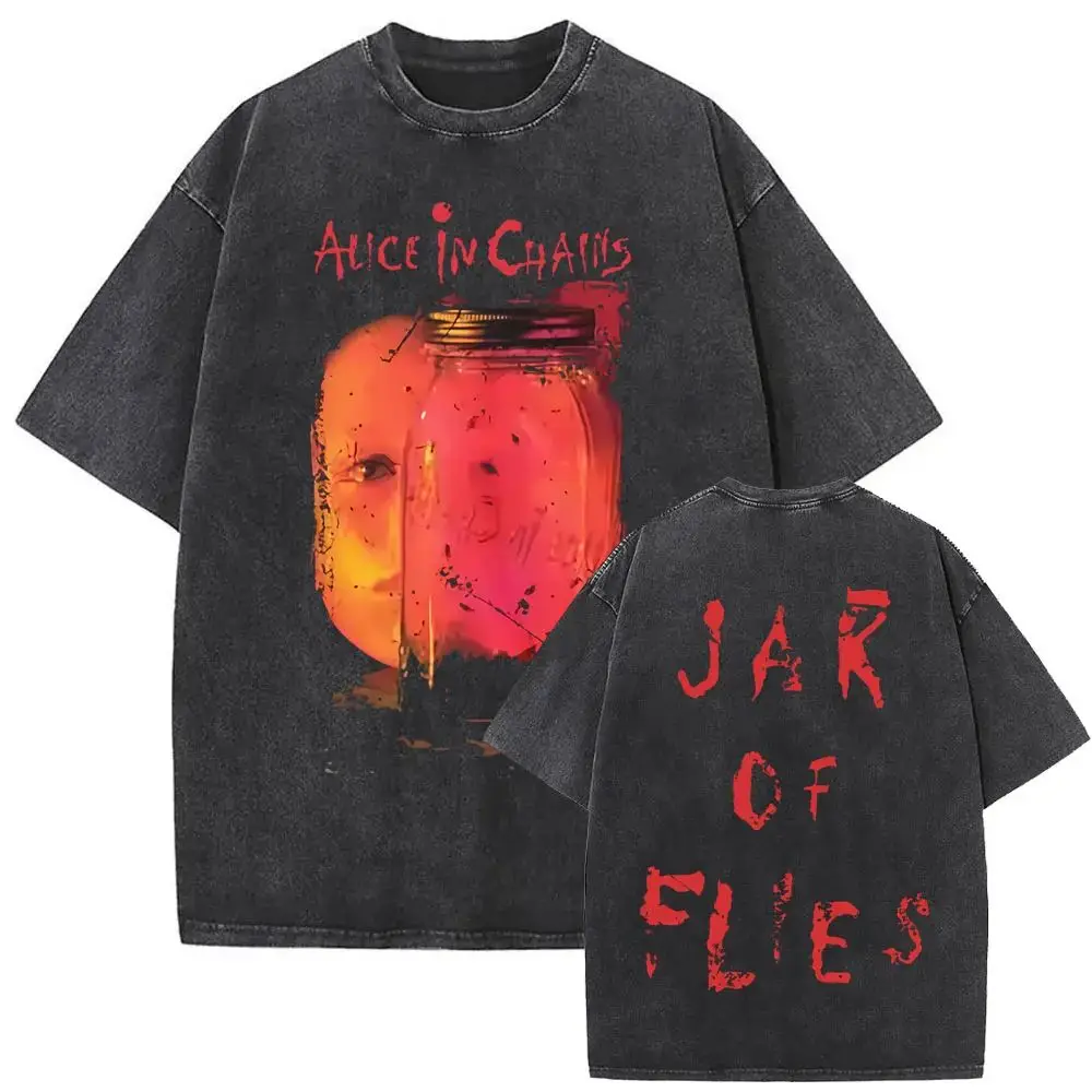 New in Top & Tees Mens T-Shirt Camisetas Rock Band Alice in Chains Dirt Washed Vintage Short Sleeved Round Neck Y2k Tshirt image 3
