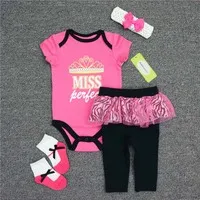Clearance 4Pcs 6M Crown Print Short Sleeve Cotton Baby Girl Bodysuit Zebra Tulle Skirt Pants Headband Socks Summer Outfit Set