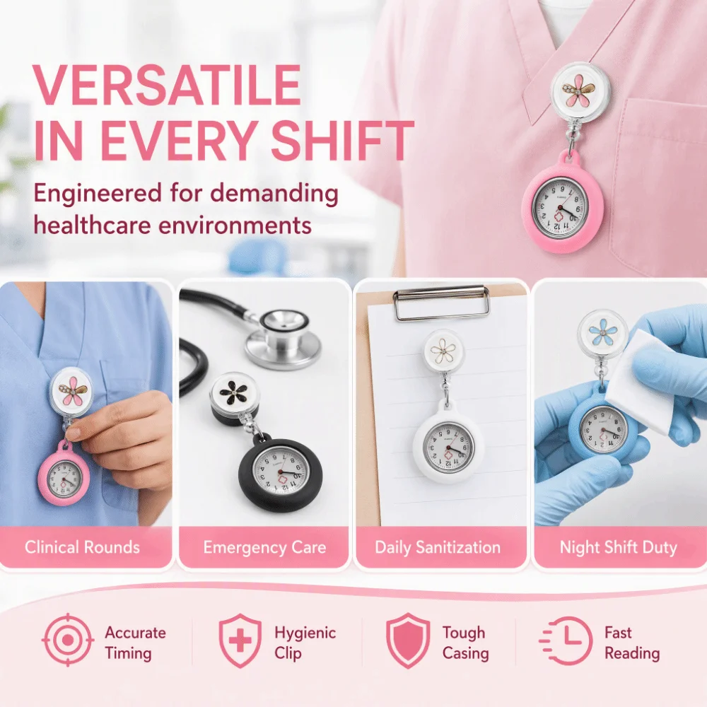 Decorative Retractable Badge Reel Retractable Nurse Watch Decorative Pendant Anti-Lost Fob Watch Practical Nurse Watch Nurses