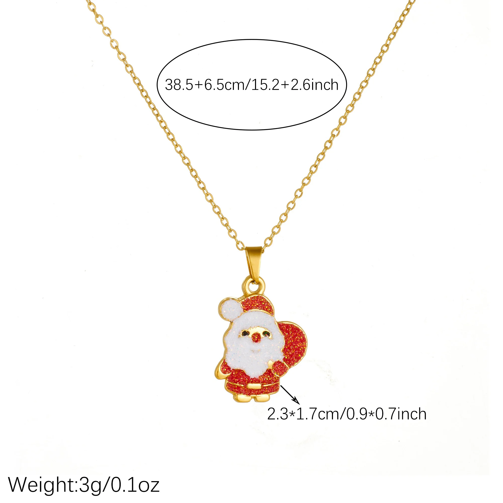 MEYRROYU Stainless Steel Cute Santa Claus Pendant Necklace Women Enamel Glitter Christmas Neck Chain Holiday Party Jewelry Gift