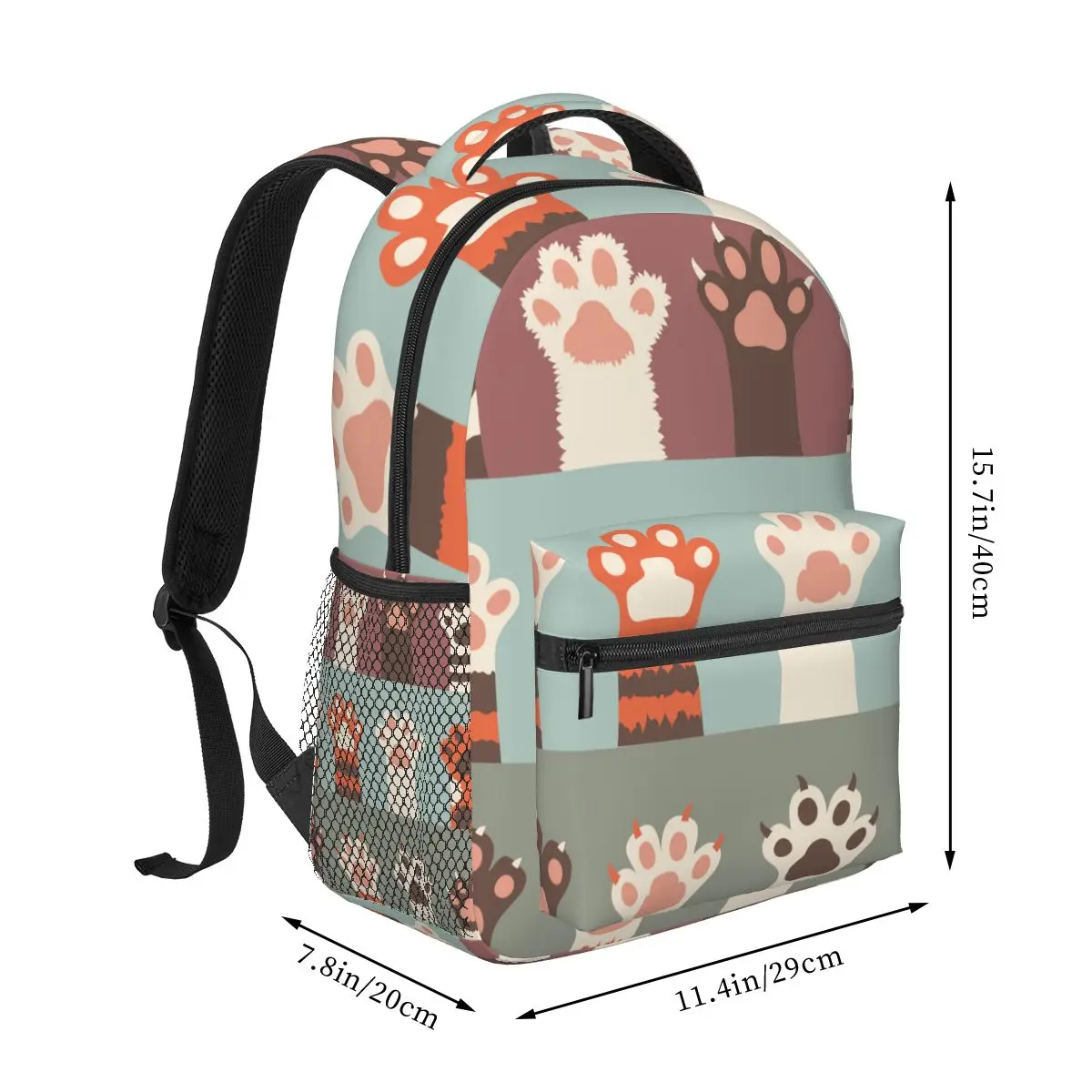 Fashion Backpack Women Men Unisex Students Backpacks Cartoon Animal Cat Paws Coins Travel bag Bookbag