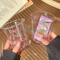 프렌치 핑크 활 유리 컵, 활 꽃 차가운 추출 컵, 여아용 우유 컵, 라떼 커피 머그잔, 아침 식사 그릇