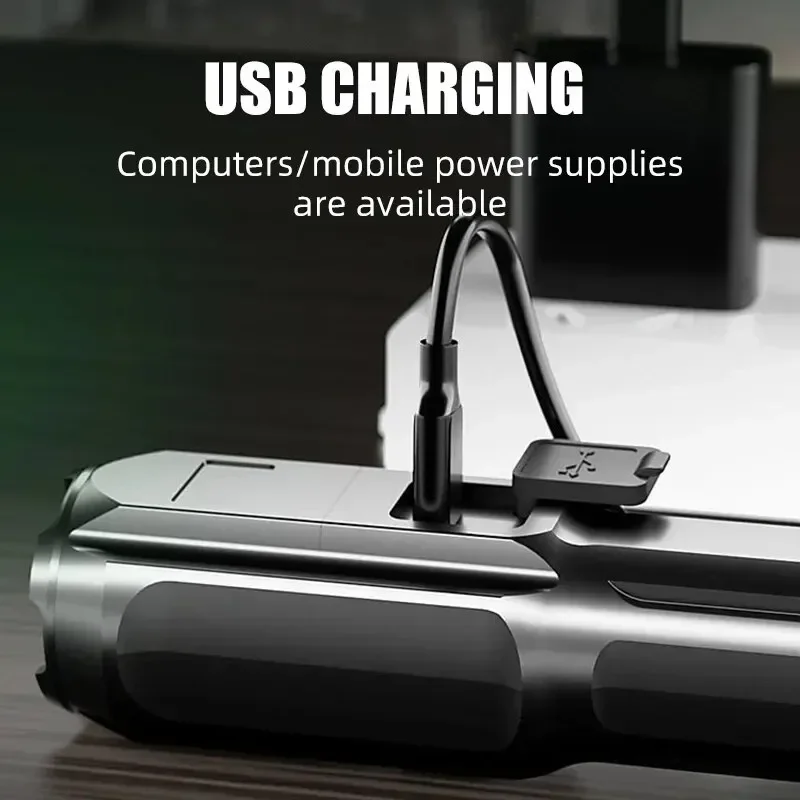 Lampe de poche LED étanche aste USB, lanterne n\'aime, torche portable, extérieur, pêche, chasse, camping, injuste