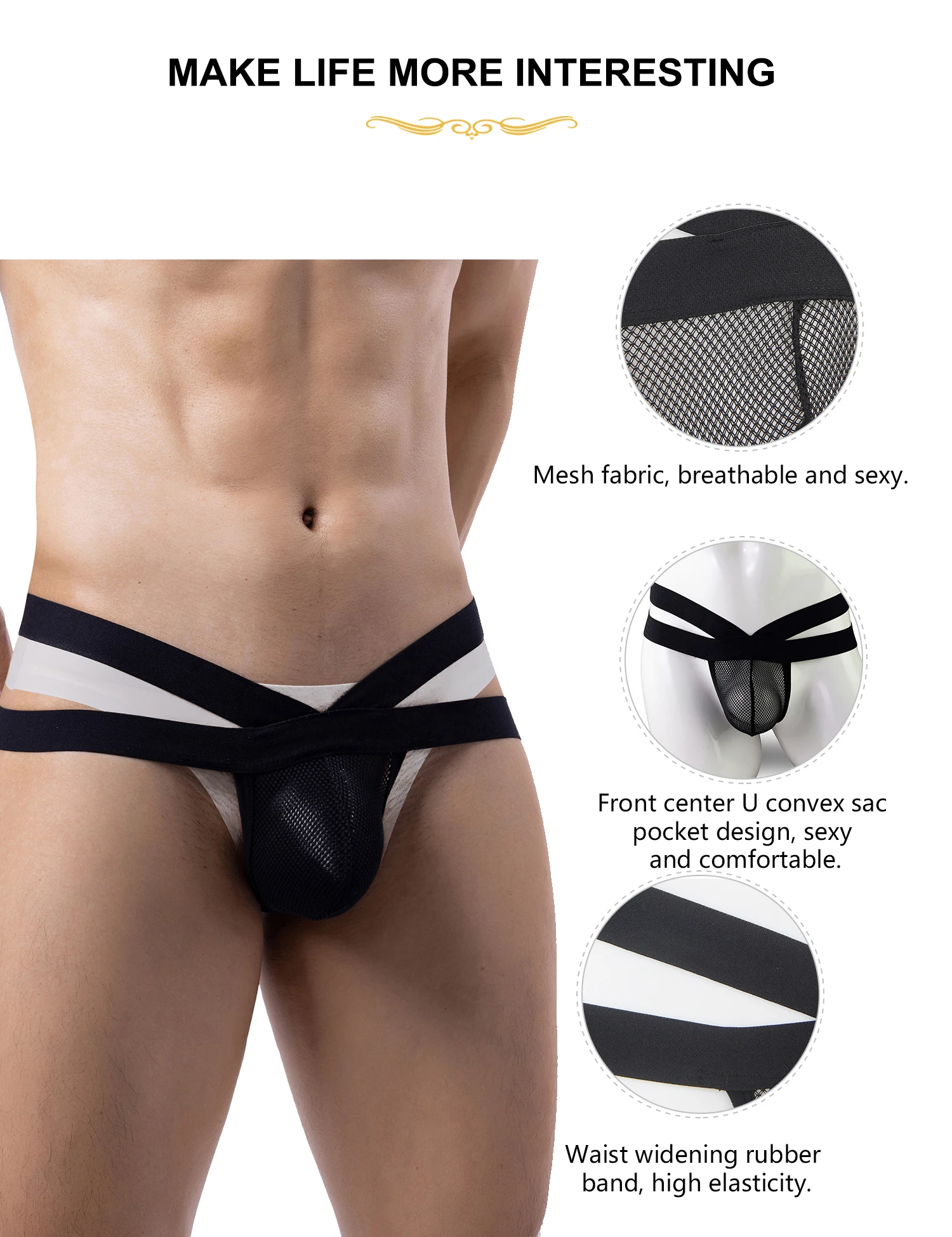 Comeondear Sissy Thong Sexy Man Black Black Bandage Panties BDSM Lingerie Erotic Underwear Gstring Briefs With Big Convex Pouch