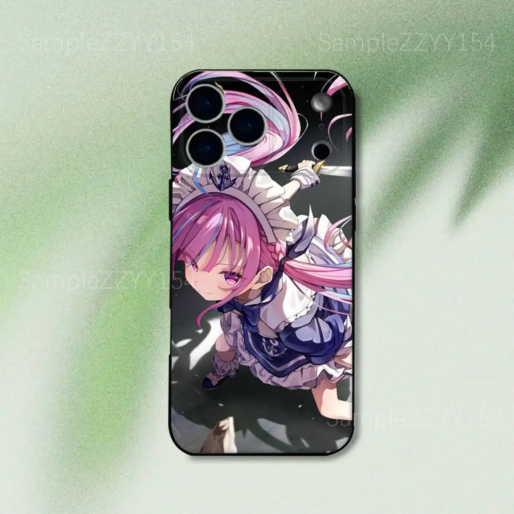 みなとアクア ホロライブ iPhoneケース iPhone 17,16,15,14,13,12,Pro,Max,Plus,E,SE4,Air,Mini対応 ブラック ソフトケース