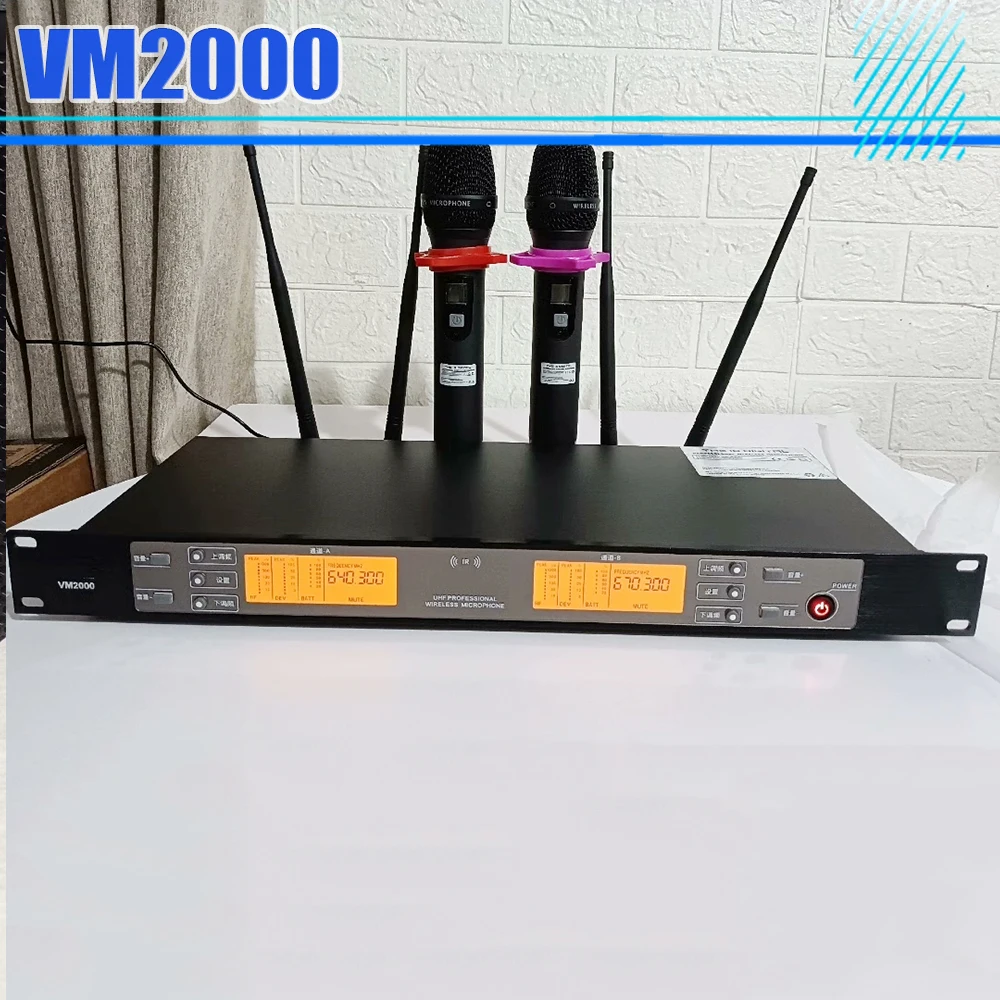 

4-антенный беспроводной микрофон VM2000 1-–2 True Diversity, цельнометаллический