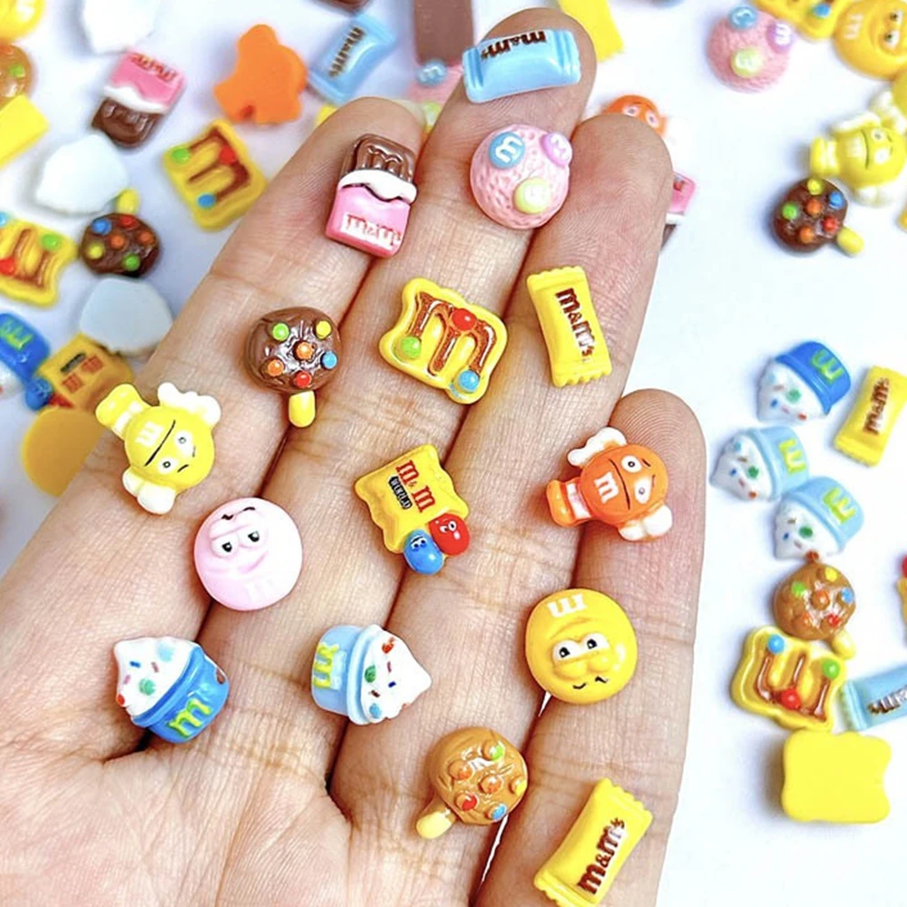 30pcs Colorful Resin Mini Cartoon chocolate candy beans， lollipop Nail Art Flat back Stone Scrapbook DIY Jewelry Decor Crafts