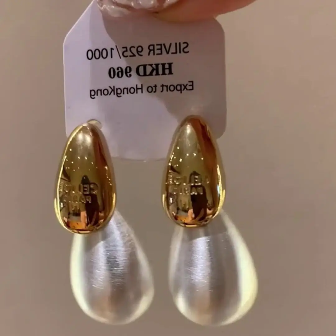 

New Trendy Two-tones Teardrop Rigato Ear Drop Dangle Chunky Statement Brushed Earring Wholesale Waterproof Women Modern Jewelry