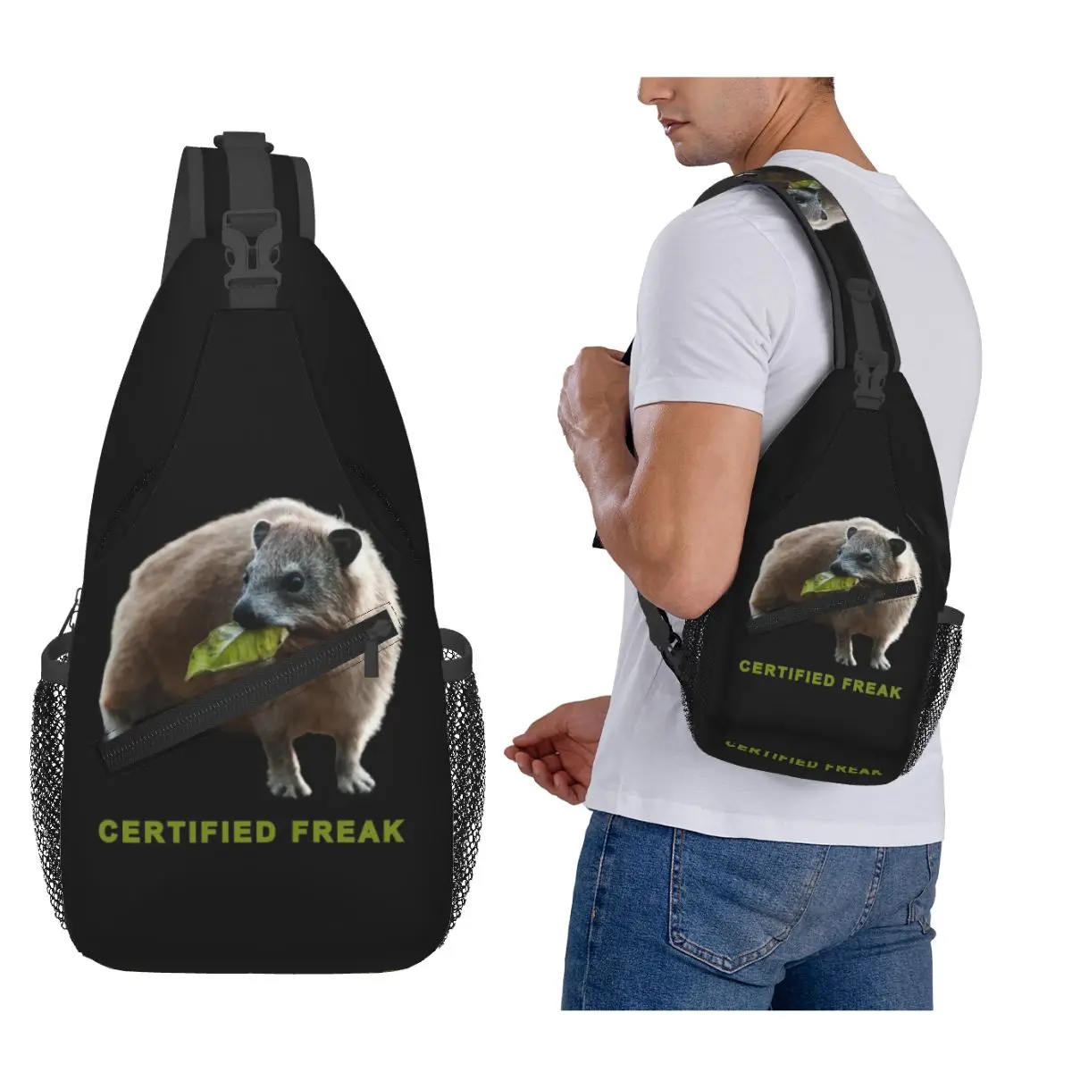 

Rock Hyrax Photo Certified Freak Vampire Chest Bag Men Sling Crossbody Backpack Chest Bag Traveling Hiking Daypack Shoulder Bag