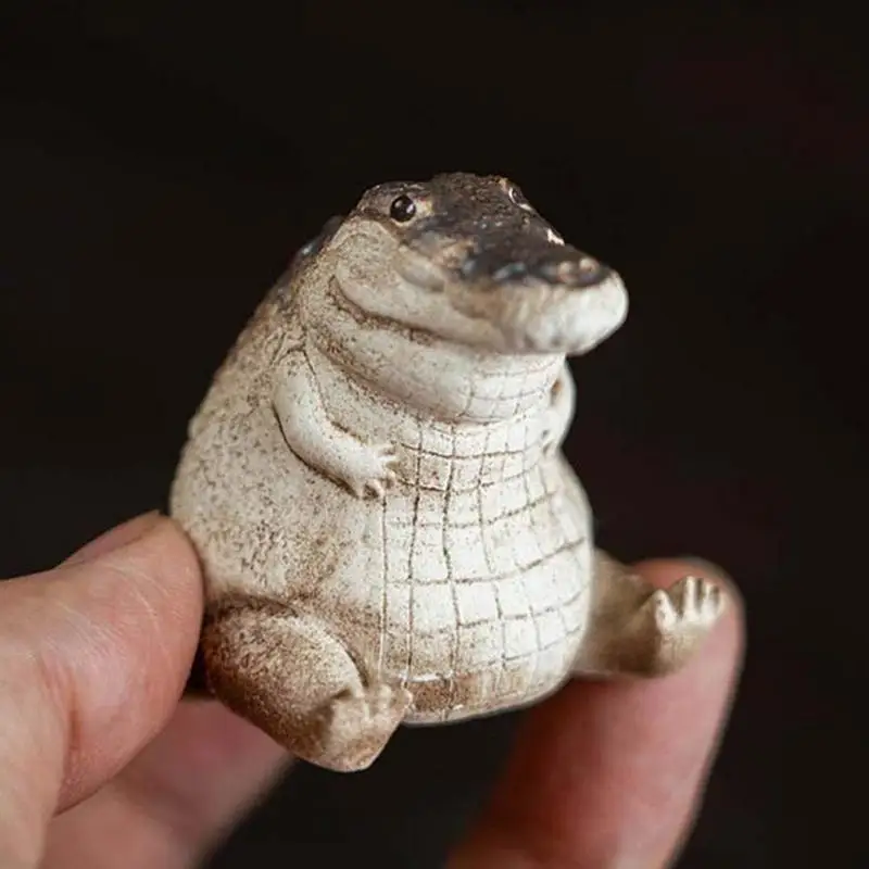 Estatuetas de animais Jacaré Figura, Ornamento Chubby Animal, Resina Jardim Crocodilo Decoração, Pátio Arte, Varanda