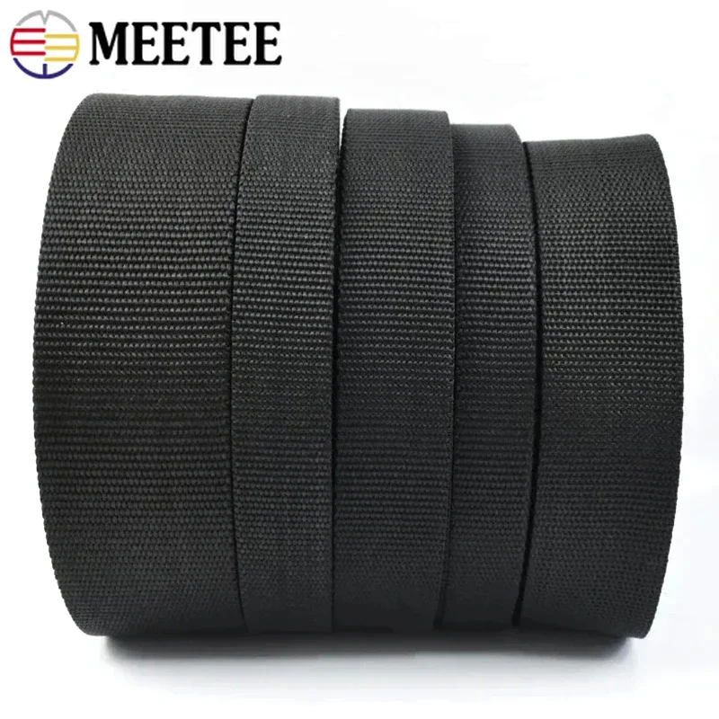 5/10/20M Meetee 20-50mm Nylon Webbing Tape Balck 2mm Thick Backpack Strap Ribbon Safety Belt Sling Sewing Trimming BandAccessory