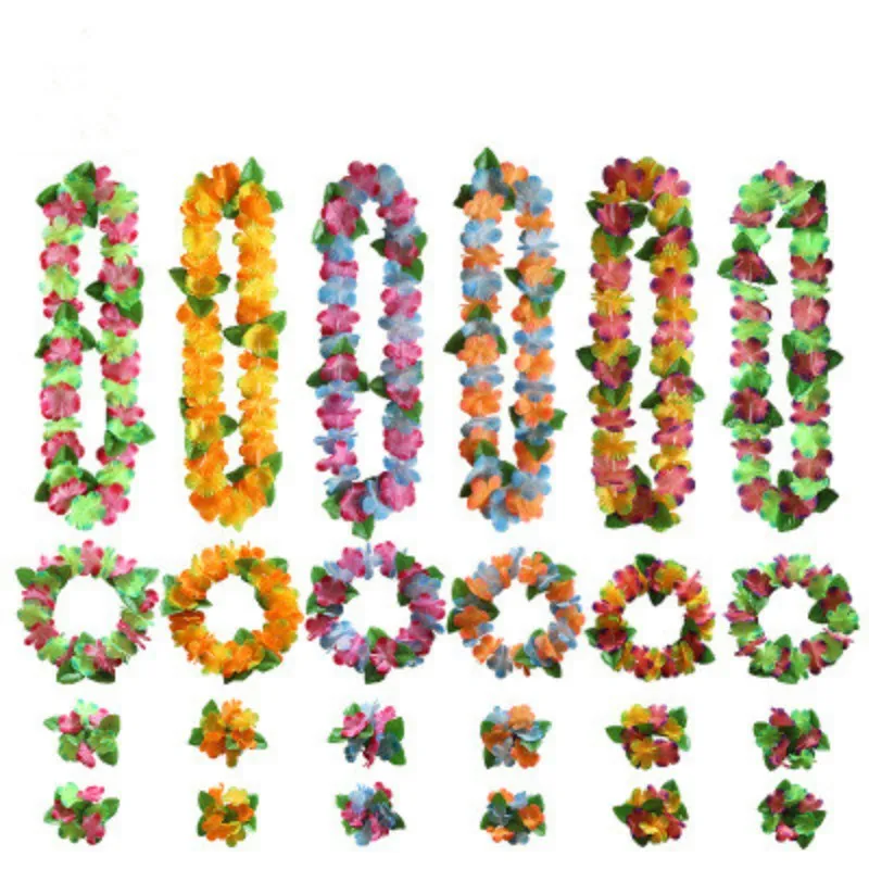 Hot 4Pcs 12 Styles Hawaiian leis Garland Artificial necklace Hawaii Flowers leis Party Supplies Beach Fun wreath DIY Gift Decor