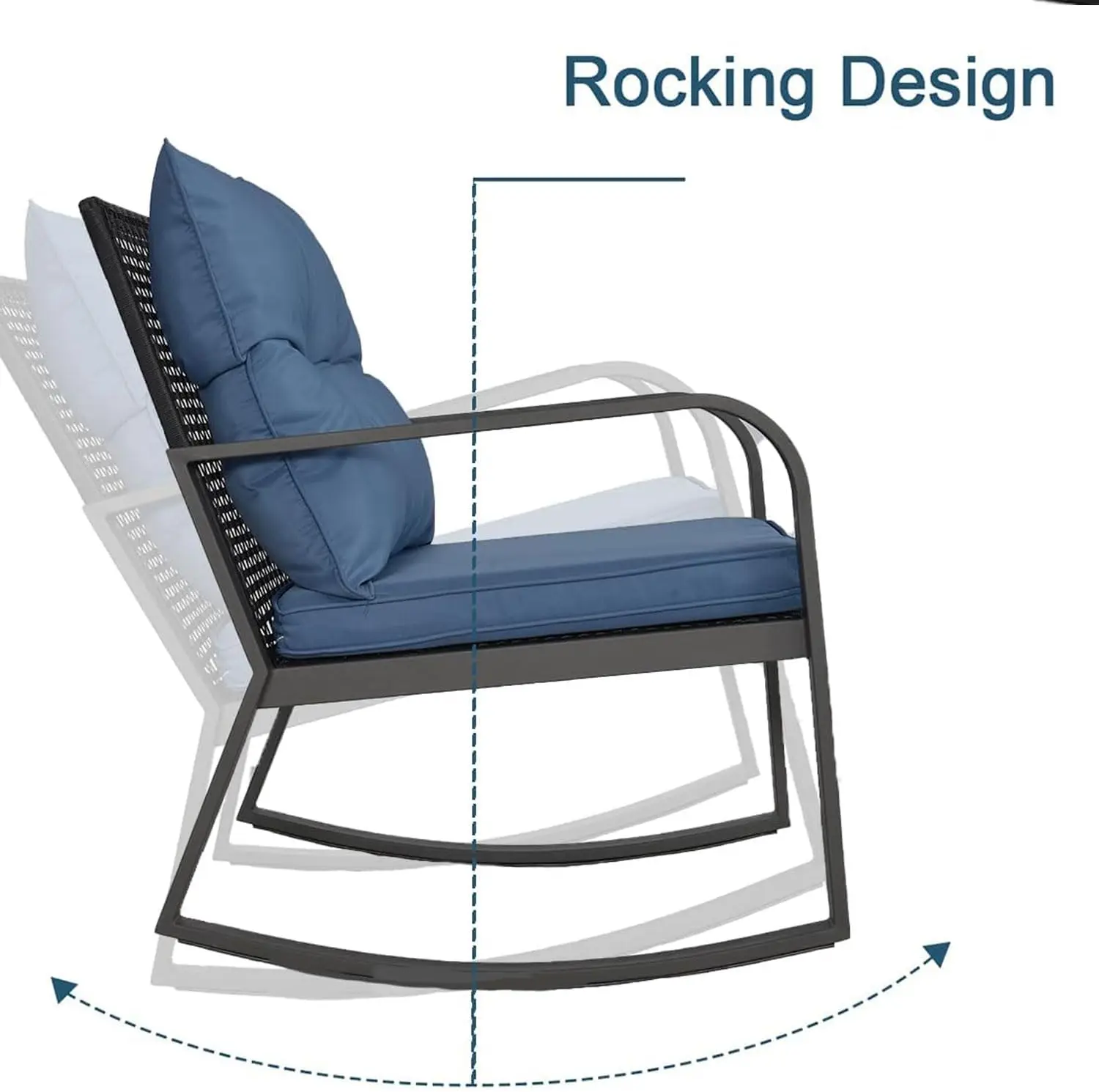 3 Pieces Patio Rocking Chairs Outdoor Bistro Set,Wicker Outdoor Rocker Chair of 2,Conversation Sets with Coffee Table & Cushions