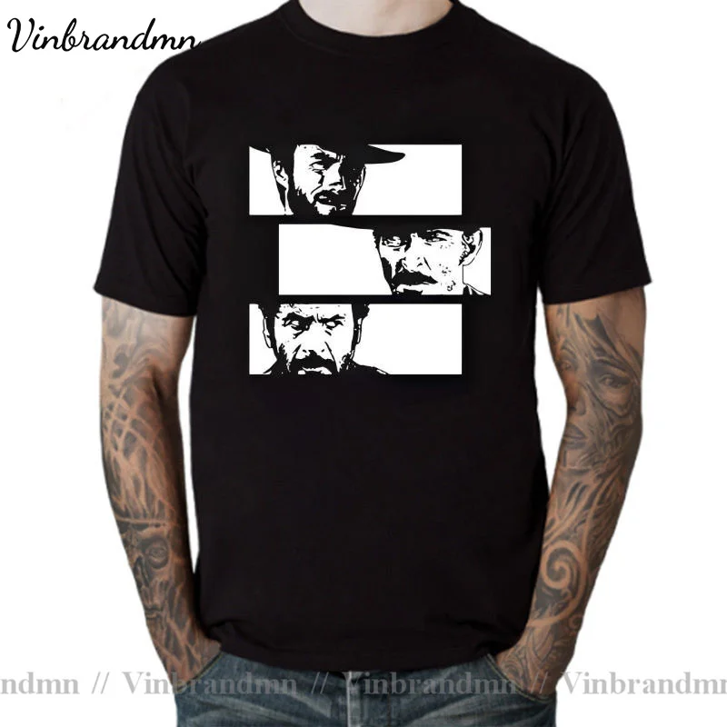 Camiseta masculina de algodão, com olhos de anjo, camiseta, camiseta, camiseta, estilo cowboy, o Bom, o Mau e o Feio, Clint e eastwood