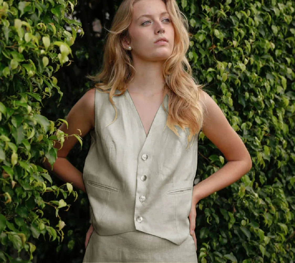 Women's Linen Vest Casual Elegant Fashion Top Summer Sleeveless Single Breasted V-neck Plus Size Vest Zevity Vests for Women