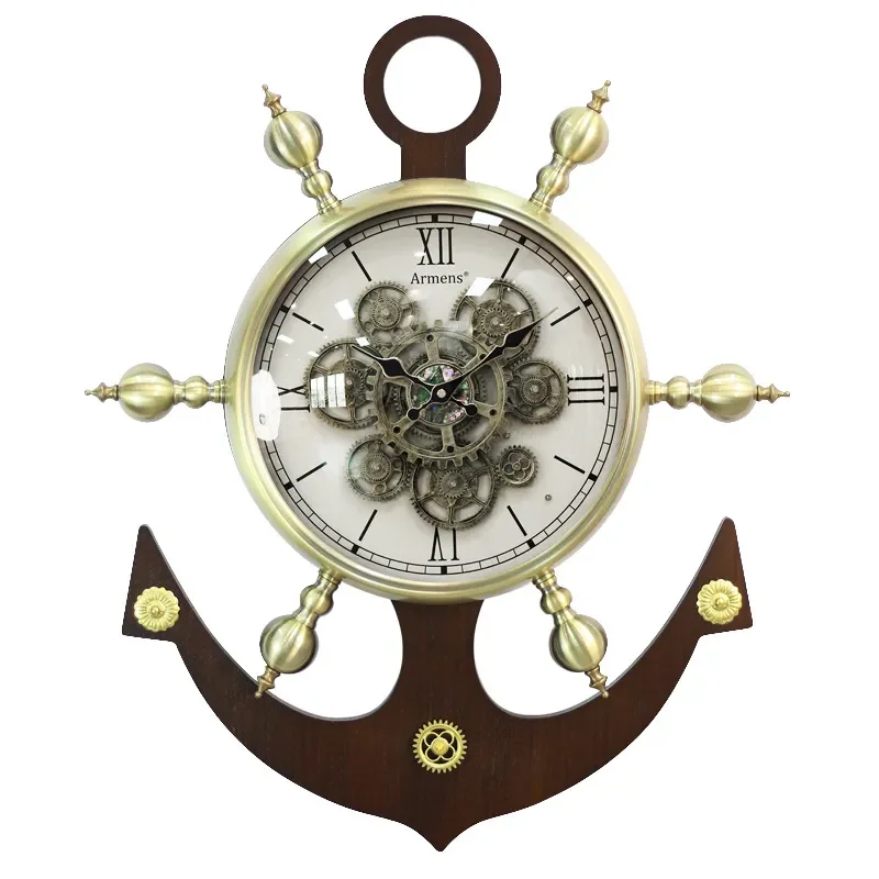 Silent Wall Clock Metal Solid Wood Quartz Wall Mounted Clock for Living Room Bedroom Study Dining Room Home Decor