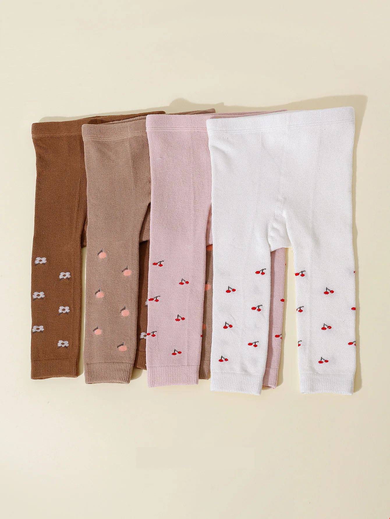

1 Pair Leggings with Flowers,Cherry,Peach Design for 0-24 Months Baby Girls,Fashion Cute Soft Stretchy Walker Pants for Toddlers