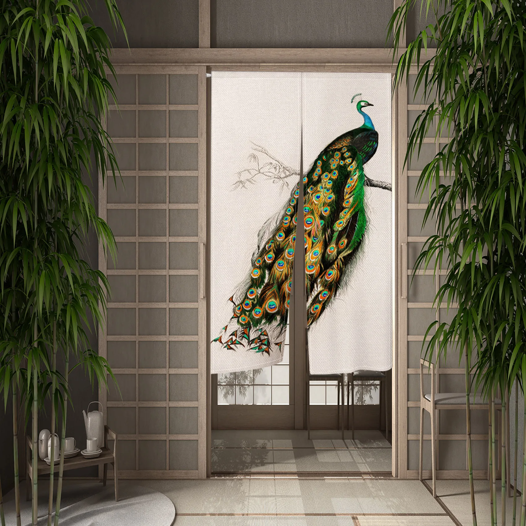 Chinese Ink Painting Crane Japanese Noren Door Curtain Kitchen Partition Tea House Living Room Entrance Decor Hanging Curtains