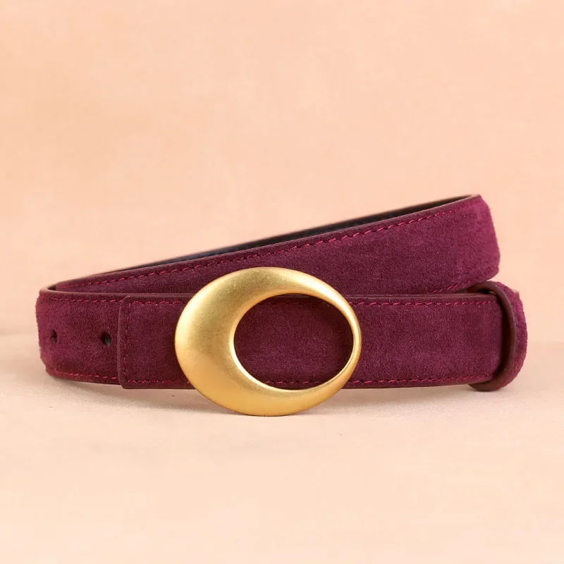 High Quality Real Leather Waist Belts for Women Plain Color Red Brown Coffee Suede Cowskin Jeans Belts Female Ceinture Pour Robe