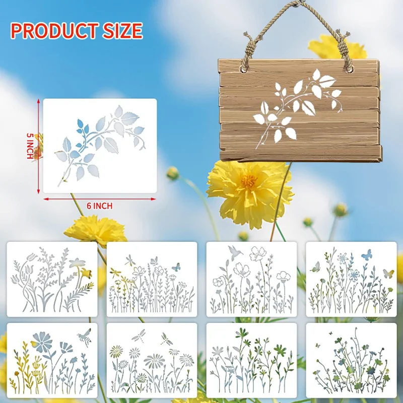 12*15cm Spring Flowers Plants Stencils DIY Layering Wall Scrapbook Coloring Embossing Decora Graffiti Painting Template Reusable