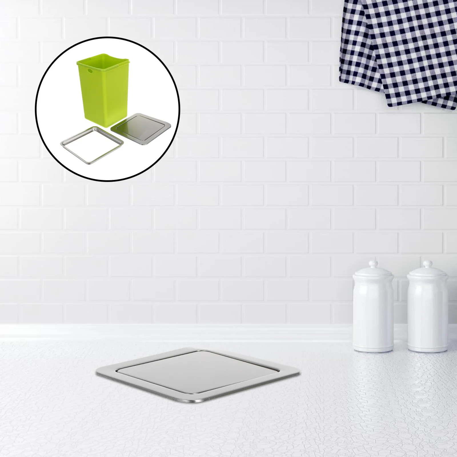 

1Set Embedded Built-in Countertop Trash Can Garbage Bin Swing Lid Space Saving Kitchen Bathroom Waste Cover Embedded Garbage Bin