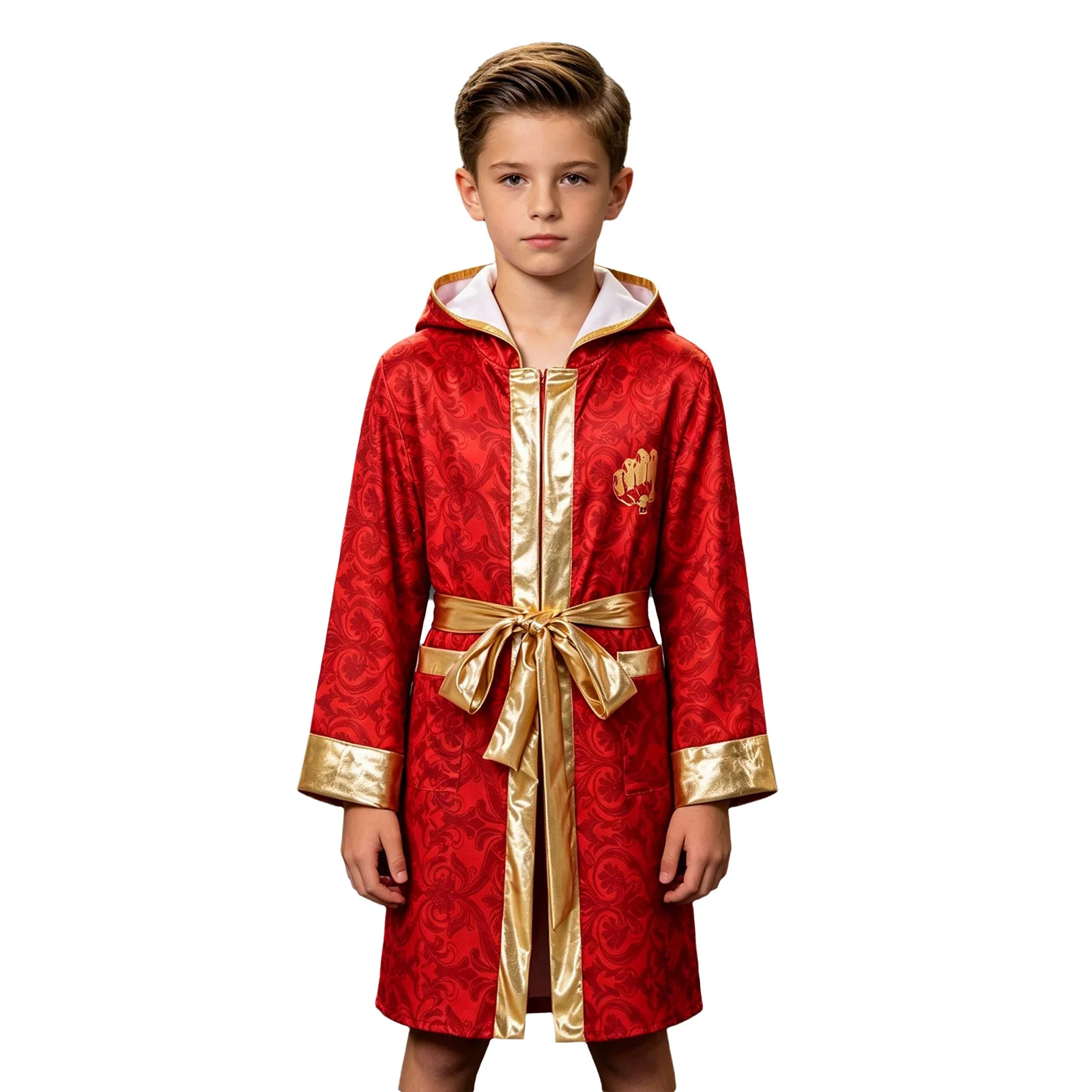 Boxer-Kostüm für Jungen, Kinder-Boxer-Bademantel mit Kapuze, goldfarbener Gürtel, Boxer-Bademantel für Halloween-Party, Cosplay, Bühnenshow – Detail 12