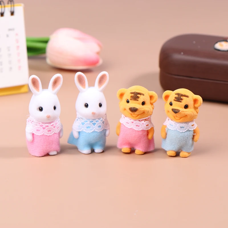 Simulation Forest Animal Family Rabbit Cat Tiger Chick Figures Cartoon Ornament Doll Collectible Toys For Children Gifts