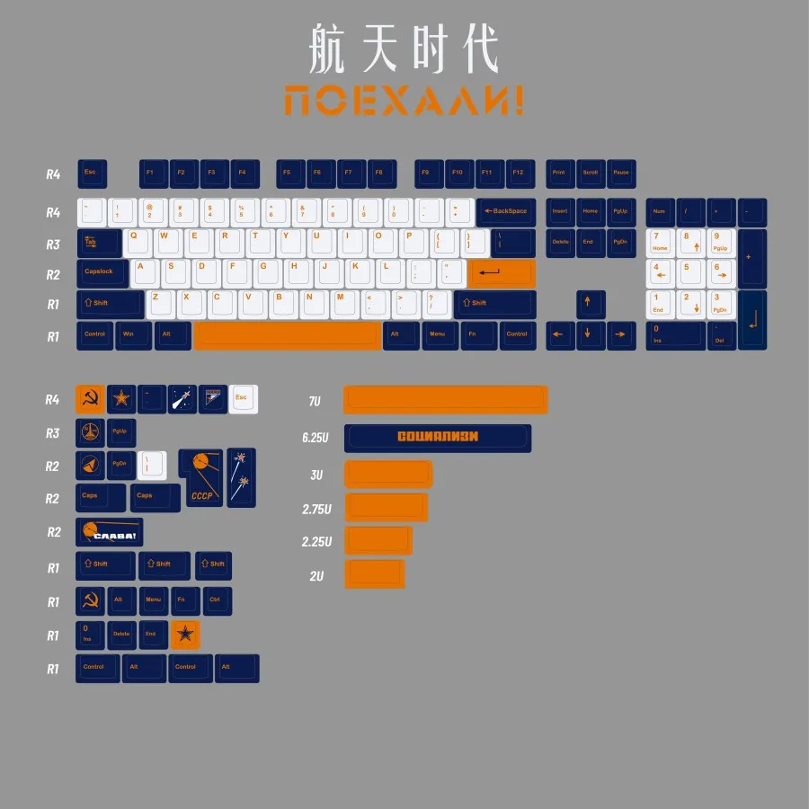 Customized Space Age Keycaps Dye Sublimation 140 Keys Cherry Profile 6.25u 7u Spacebar For MX Switch Mechanical Keyboard