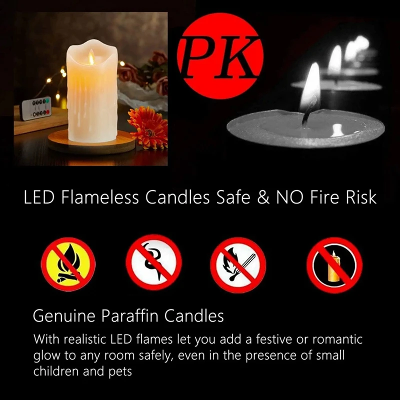 Flickering Flameless LED velas com controle remoto, vela recarregável, Real Wax Candles