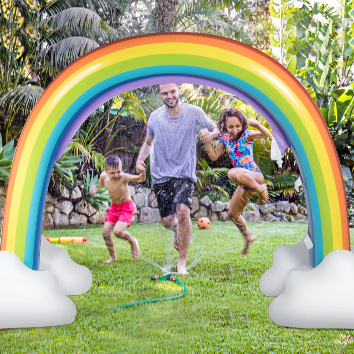 

Inflatable Rainbow Sprinkler Backyard Games Summer Outside Water Toy Yard Fun