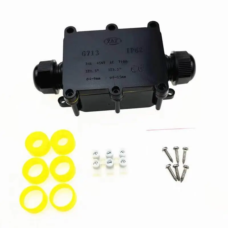 Two-Way IP68 G713 Plastic Waterproof Junction Box Led Street Lights with Sealable Black Cable Connection 4-9mm, 9-12mm,