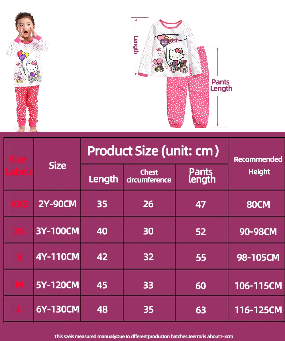 Hello Kitty Kids Pajamas Set Autumn Children's Clothing Sets Sleepwear Clothes Long sleeved pants Baby Cotton Cartoon Pyjamas