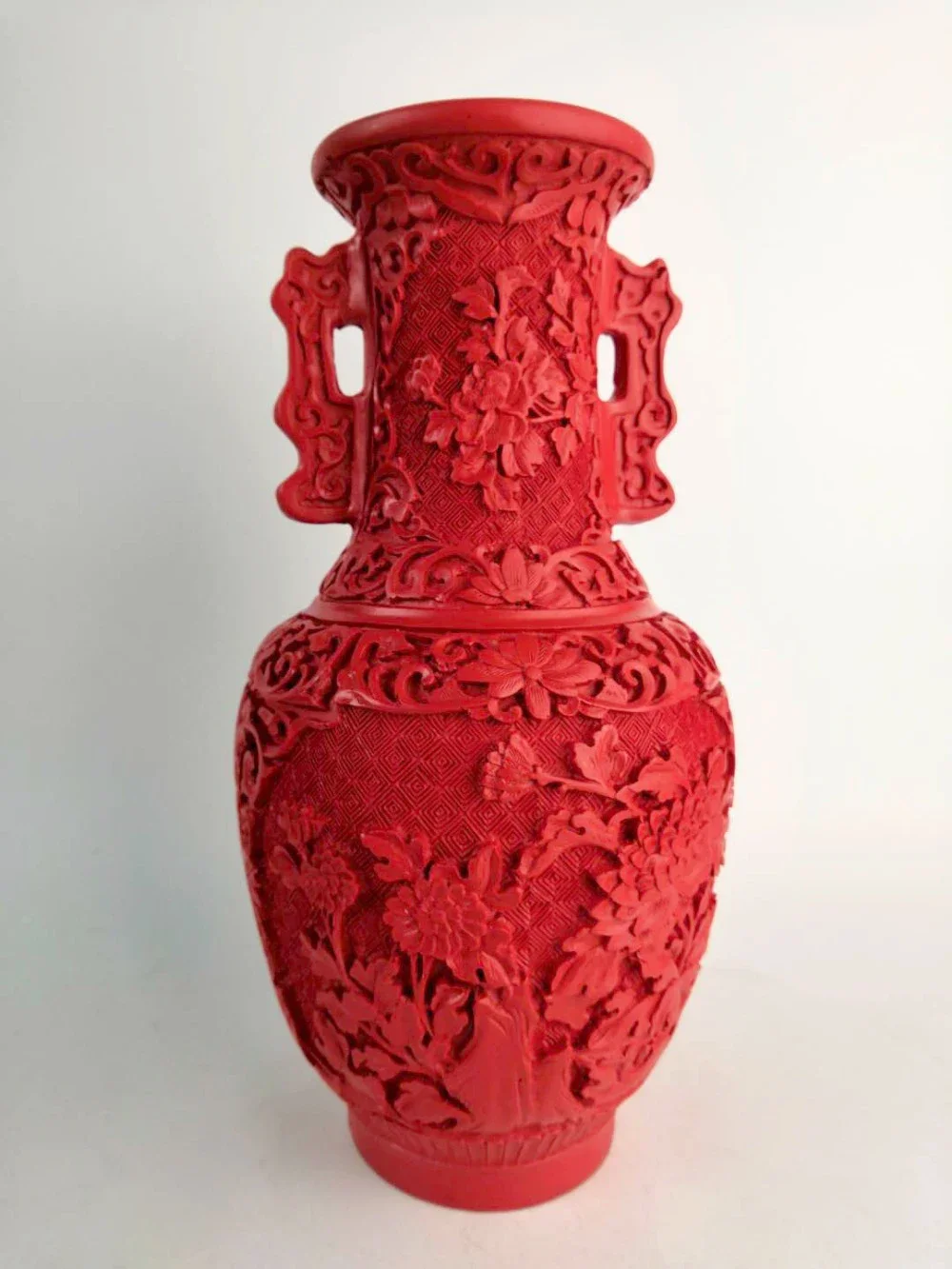 10 inch / Exquisite Chinese Classical Traditional Technology Red Lacquerware Flower Auspicious Vase No.9