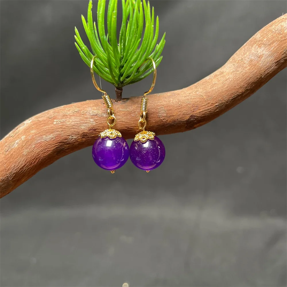 14K Gold Purple Green Chalcedony Jade Drop Earring Fashion Lovely Hook Earrings for Women Charm Girl's Jewelry Accessories