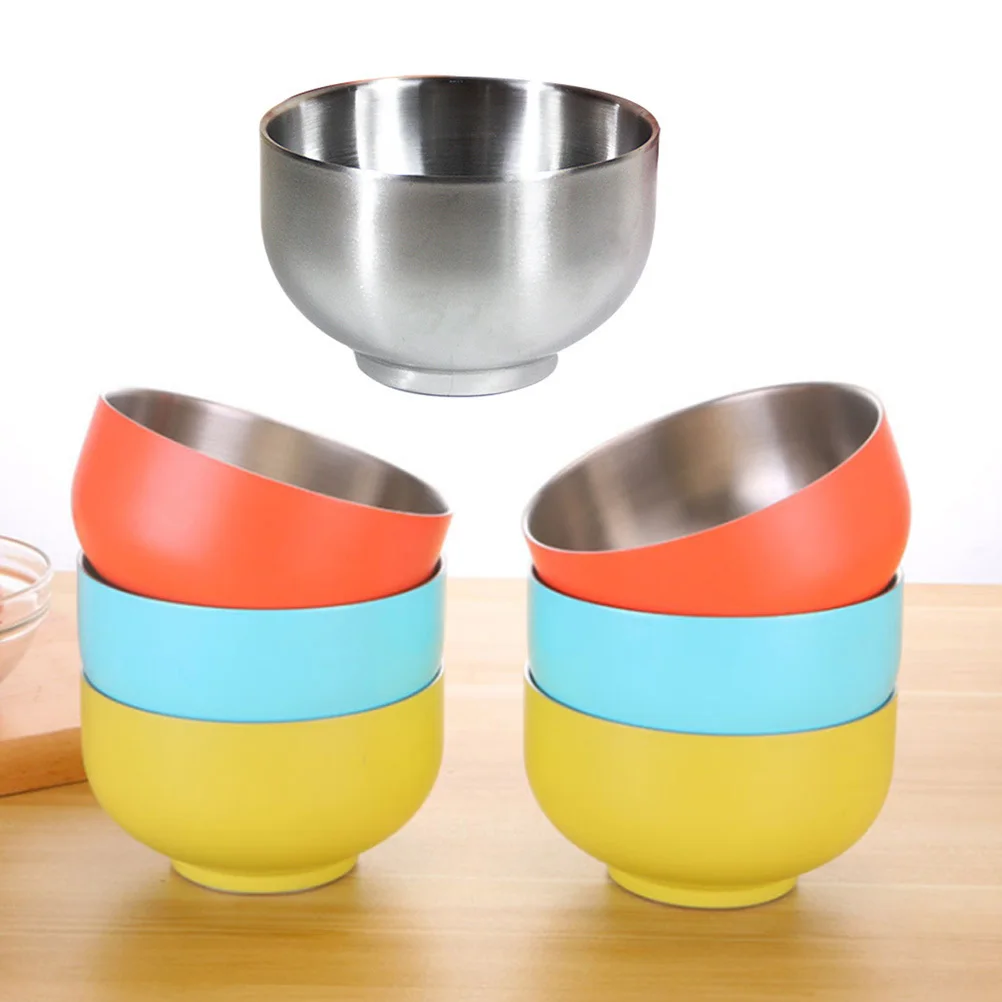 

Silver 14cm Stainless Steel Double Layer Anti-Scald Kids Bowl Thickening Rustproof Durable Snack Soup Stainless Steel Bowl