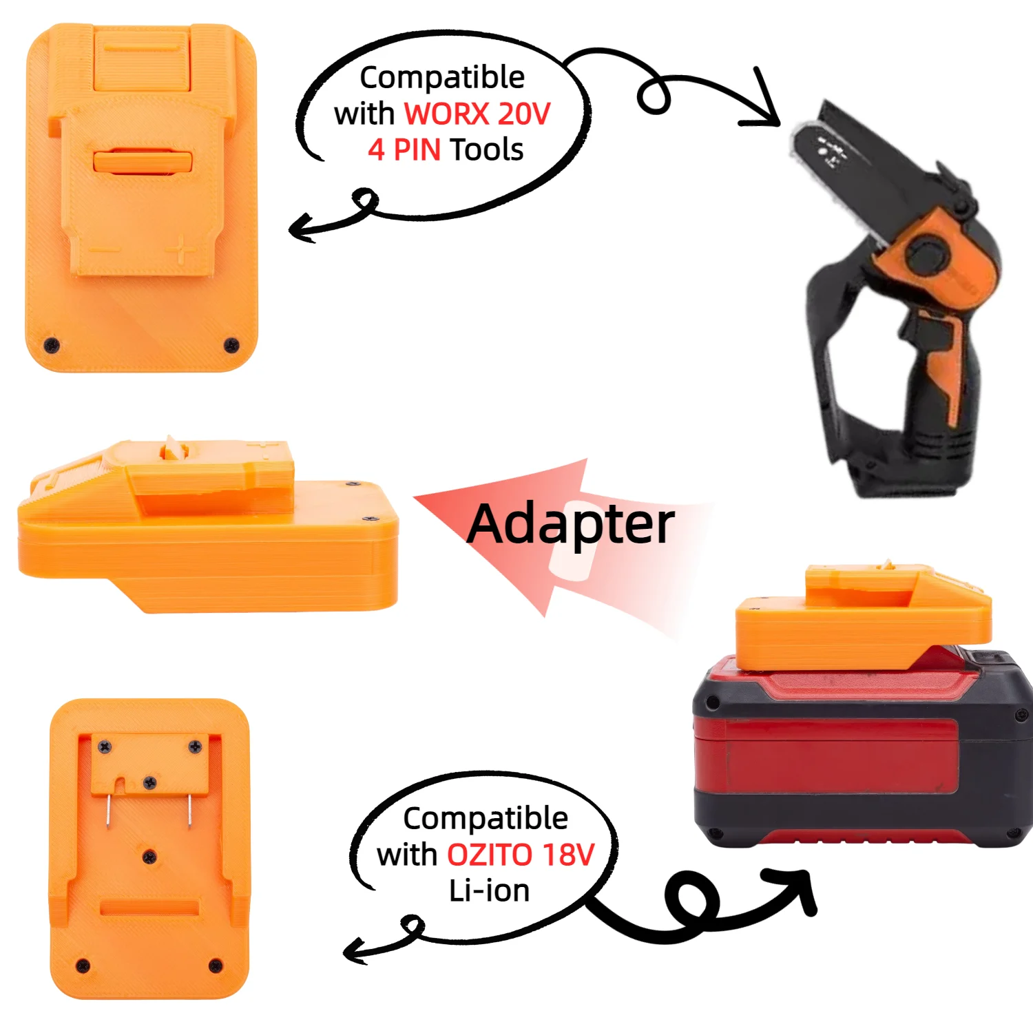 Battery Adapter/Converter for OZITO 18V Li-ion Battery TO WORX 20V 4 PIN Cordless Tools Accessory(Only Adapter)