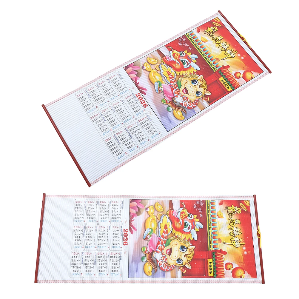 

2 Pcs Year of The Horse Hanging Cylinder 2026 Wall Chinese Lunar Calendar Monthly Planner Zodiac Scroll