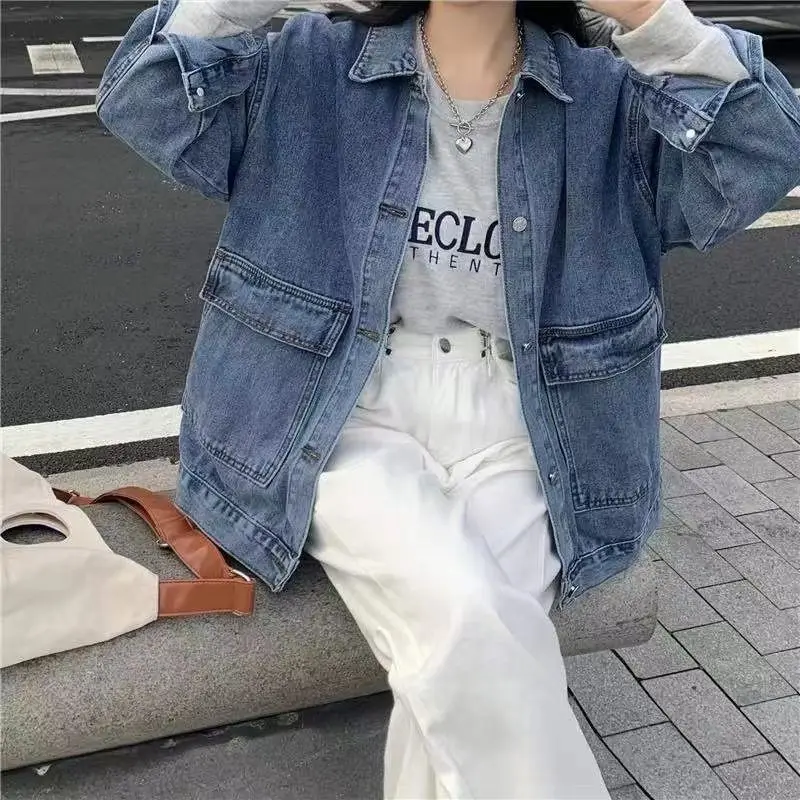 Cappotto di jeans nero da donna invernale abbottonato aderente escursionismo temperamento di fascia alta giacche con pannelli accoglienti con cerniera blu scuro invecchiate