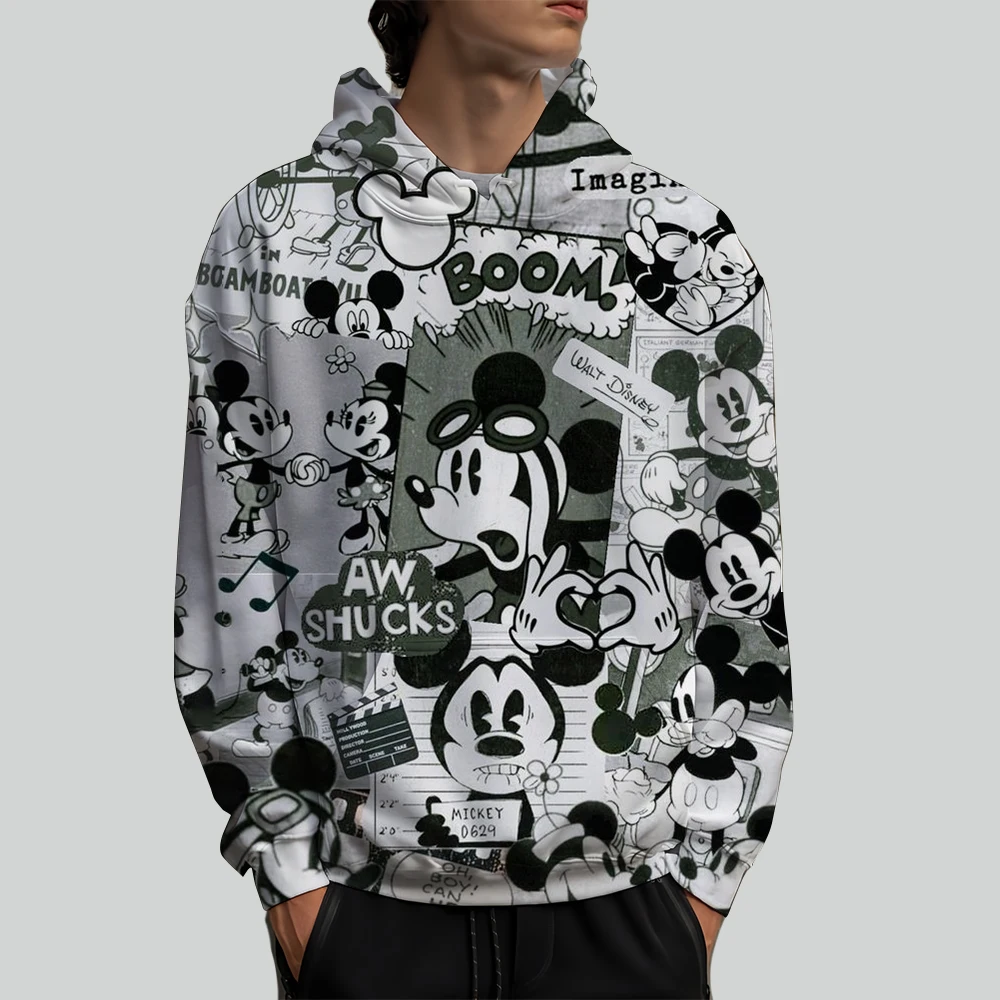 

2026 мужские толстовки с карманами и Микки Маусом, поп-мультяшным принтом, с длинными рукавами, популярная уличная одежда, мужские толстовки, осень-зима
