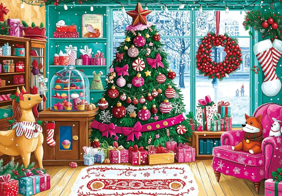 500/1000/1200/2000PCS Jigsaw Puzzle Bright Christmas Holiday Room Art Xmas Ornaments Gift Boxes Cute Fox And Puppy Home Dec Gift
