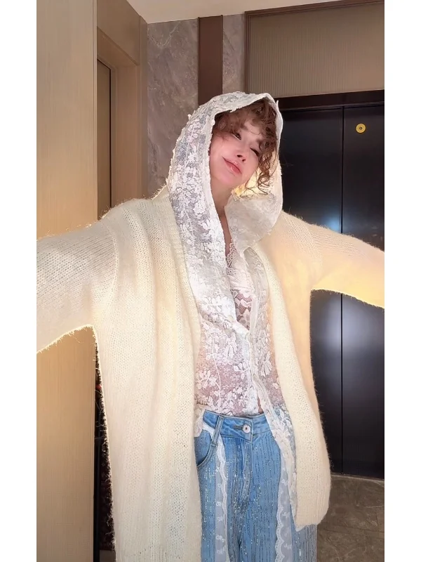 

Свободный длинный вязаный кардиган с длинными рукавами для женщин, универсальная верхняя одежда на осень-зиму, из смеси хлопка и шерсти, приятный на ощупь