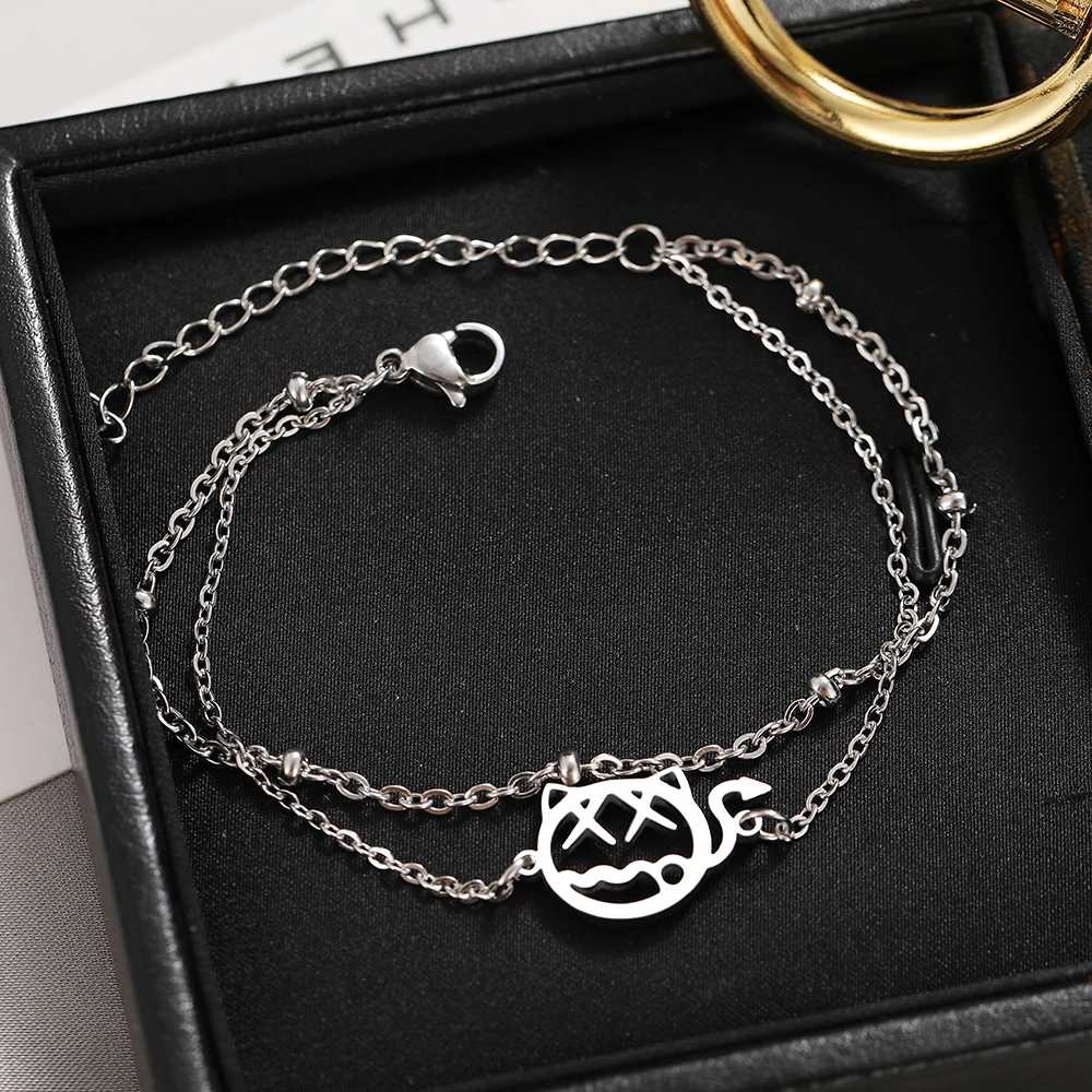 Stainless Steel Bracelets Fashion Gothic Little Devil Kpop Multi-Layer Bead Chain Charms Bracelet For Women Jewelry Party Gifts