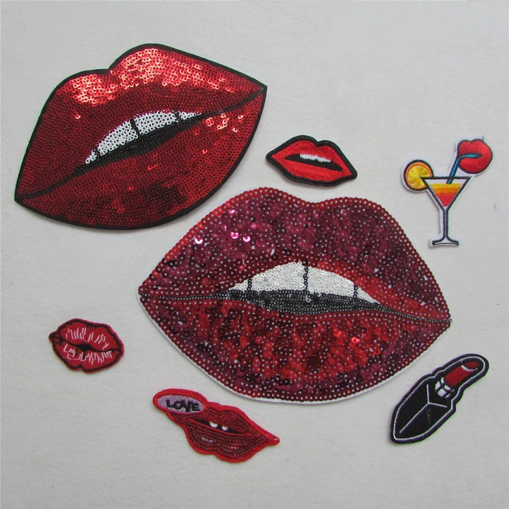 2016 year unique cartoon red lip pattern hot melt adhesive applique embroidery DIY clothing accessory patches stripes 1pcs sell