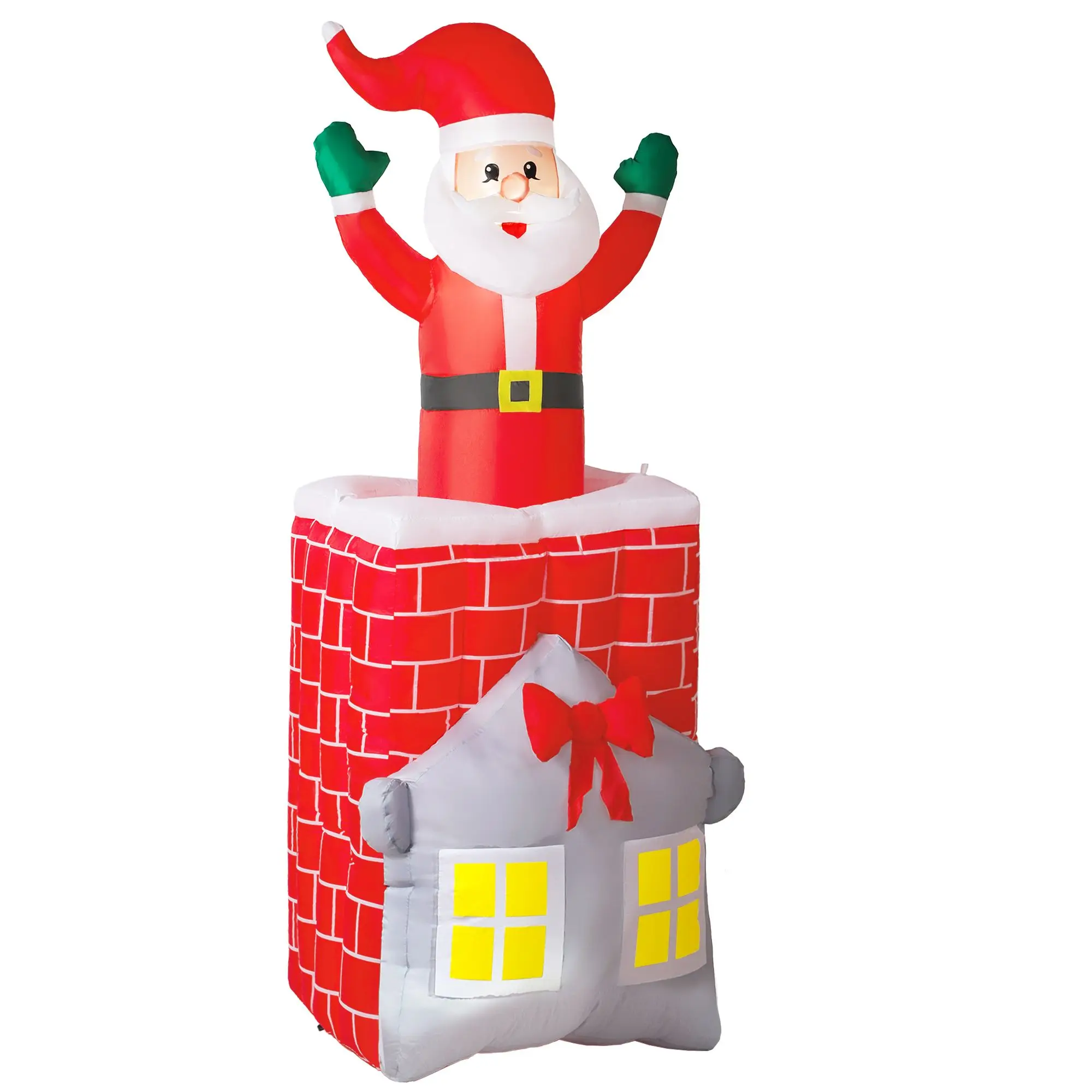 7FT Christmas Inflatable Santa in Chimney Up and Down, Blow Decoration with Built- LED Lights for Indoor Party