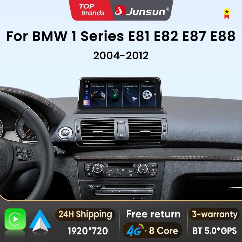 Junsun Bezprzewodowy CarPlay Android Auto Ekran Multimedialny Samochodowy Radio Samochodowe Do BMW Serii 1 E81 E82 E87 E88 System CCC CIC Ekran Dotykowy