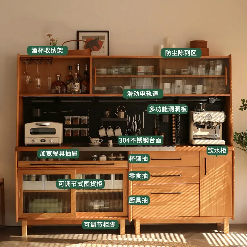 Japanese Cherry Wood Sideboard Solid Wood Dining Cabinet Wall Mounted Storage Console Table Minimalist Log Style