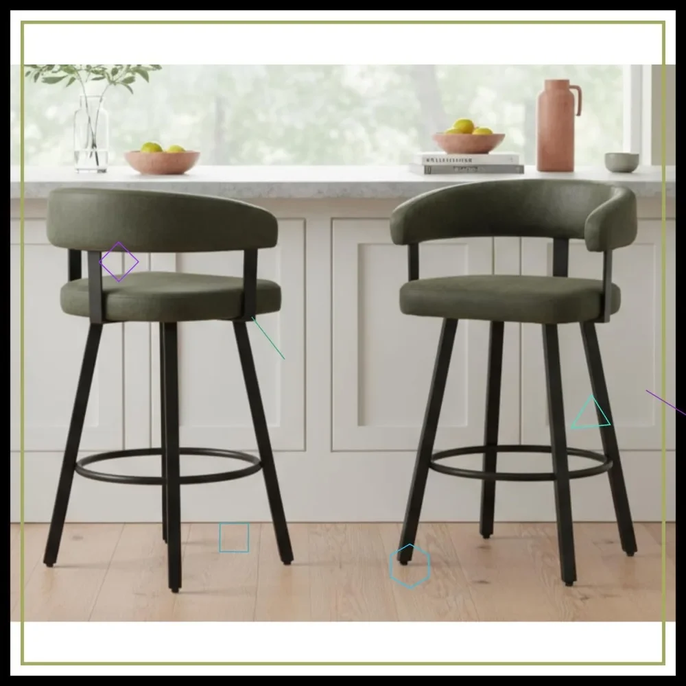 

Современные зеленые кожаные барные стулья (комплект из 2 шт.) с спинками, металлическими ножками и подставкой для ног - высота 25 дюймов для кухонного острова/домашнего бара