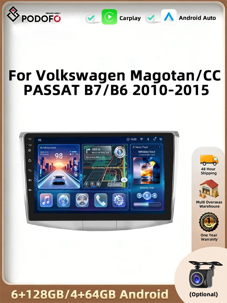 Podofo 10 inch Android autoradio voor Volkswagen Magotan/CC PASSAT B7/B6 2010-2015 als multimediaspeler, videospeler en GPS-navigatie 2din - afbeelding 2