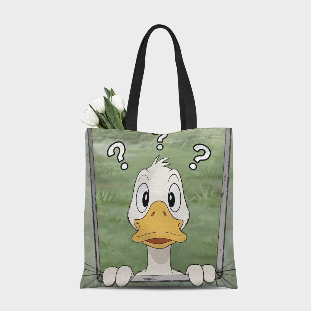 1Pc Lightweight Reusable Shoulder Bag Chic Duck Print Tote Bag For Daily Commute Travel Fashionable Folding Outdoor