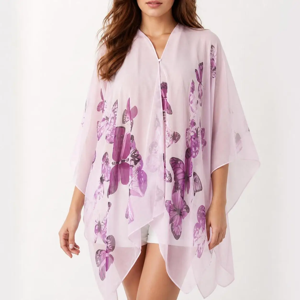 Long Lightweight Sunscreen Butterfly Shawl for Women Breathable Sunscreen Chiffon Scarf Seaside Vacation Cloak